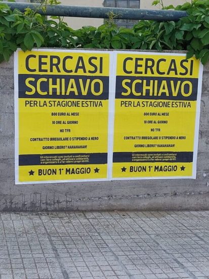 Sicilia, 1 maggio con manifesti provocatori a Lipari: Stagione estiva,  cercasi schiavo - il Fatto Nisseno - Caltanissetta notizie, cronaca,  attualità