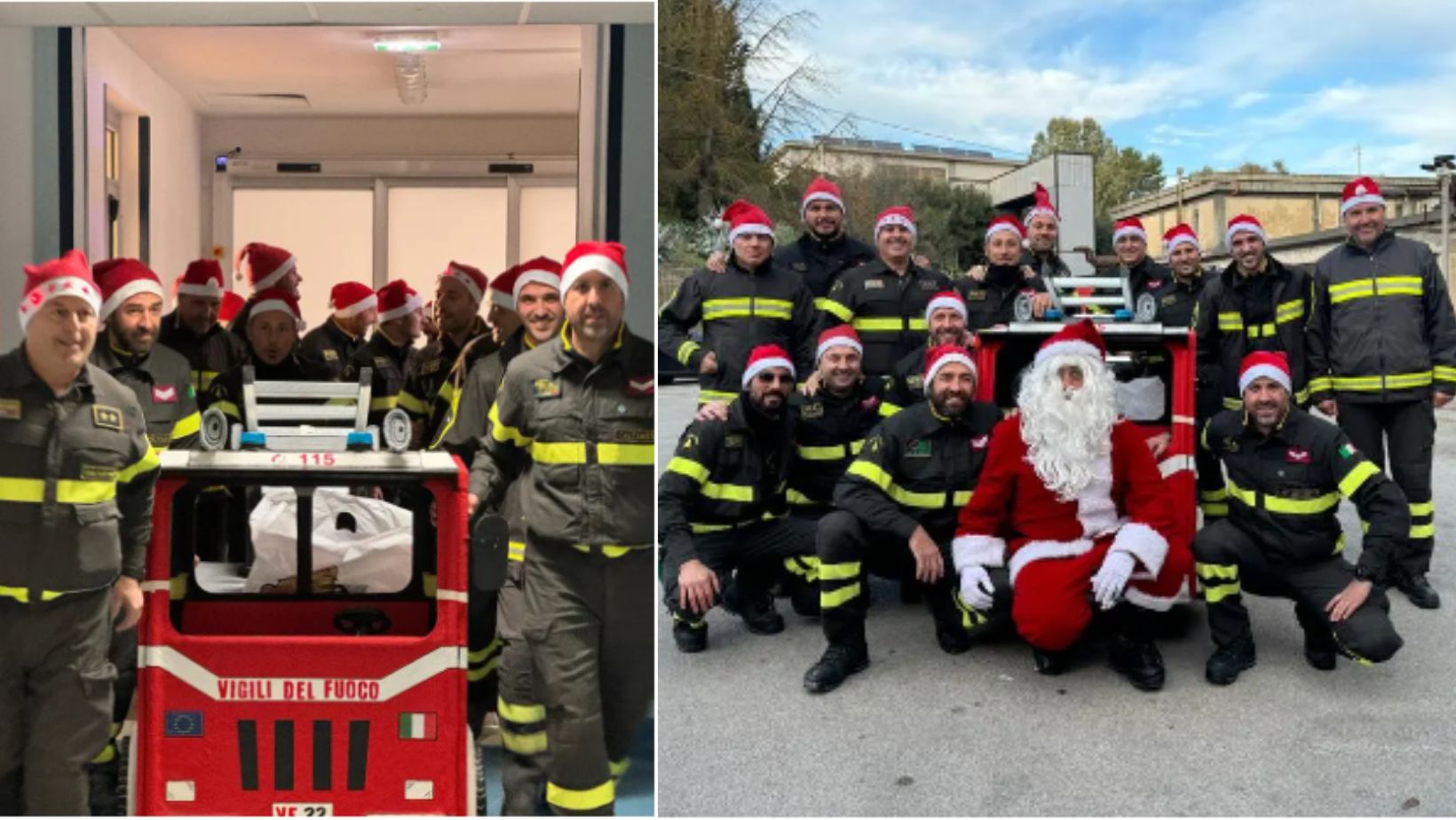 Caltanissetta, Babbo Natale e i suoi assistenti pompieri: i Vigili del fuoco portano i doni al reparto di pediatria del S.Elia