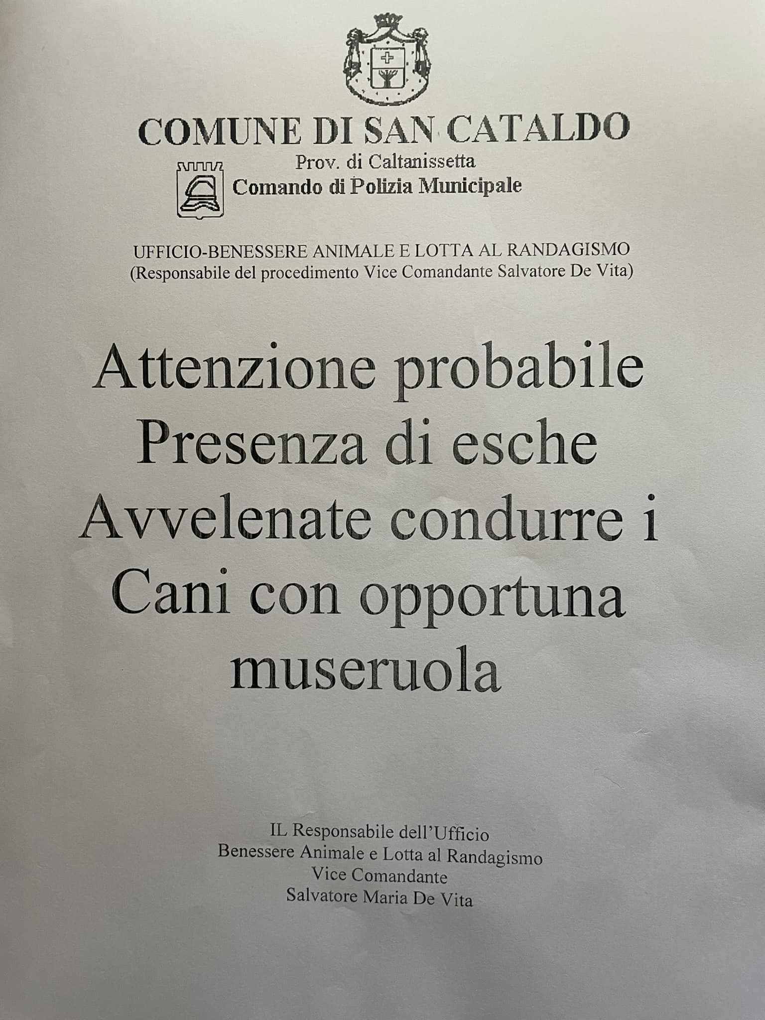 San Cataldo. Manifesti sui muri del quartiere Pizzo Carano e avvisi sui social contro avvelenamento cani