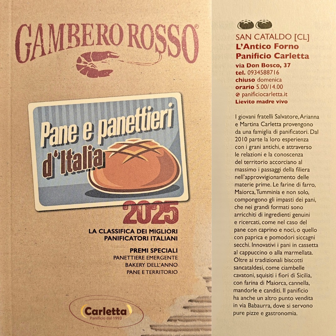 San Cataldo. L’Antico Forno – Panificio Carletta premiato per la sesta volta consecutiva con i “Due Pani” dalla Guida Pane e Panettieri d’Italia