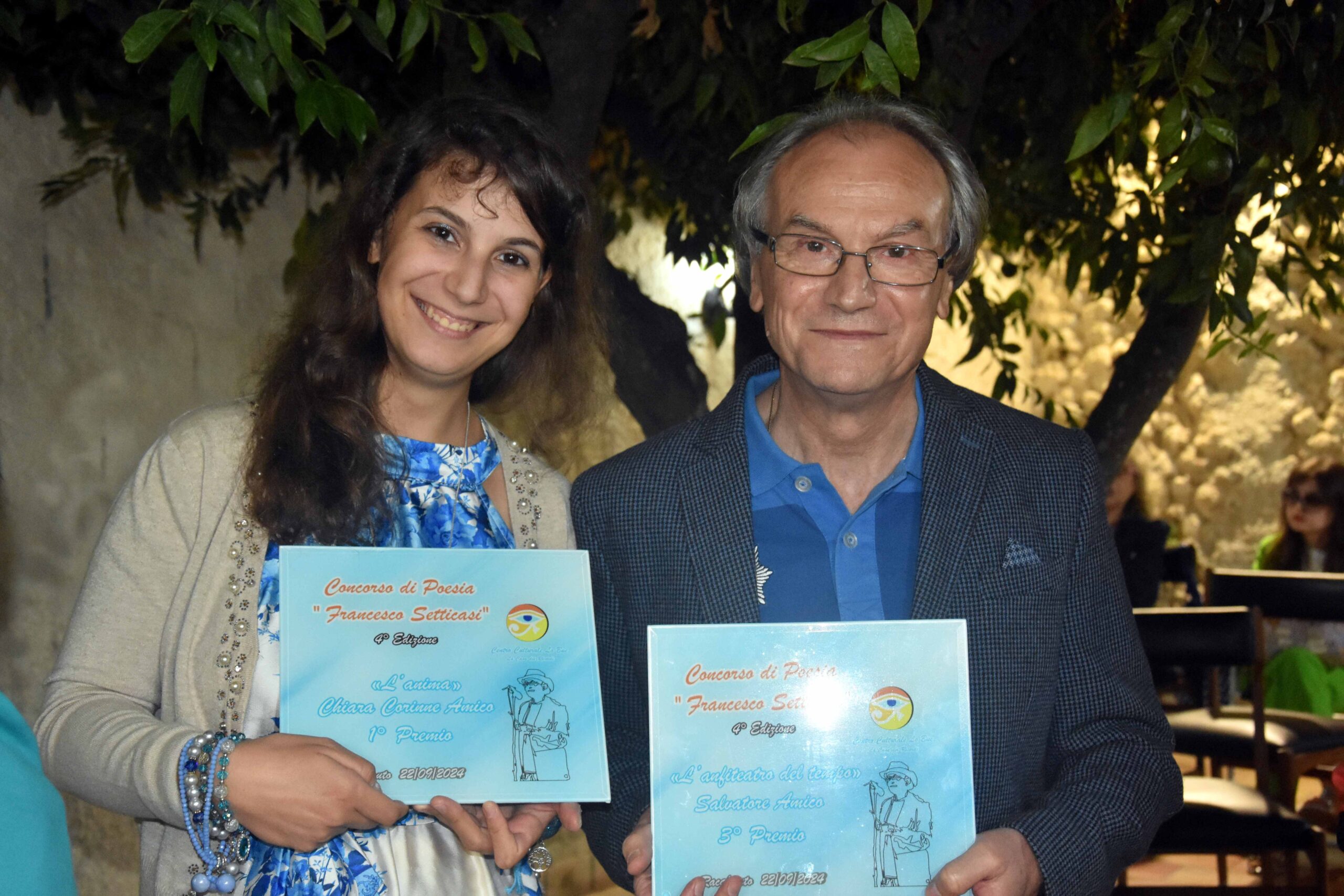 Caltanissetta. Ancora insieme sul podio in un concorso letterario: premiati il poeta Salvatore Amico e la figlia Chiara Corinne