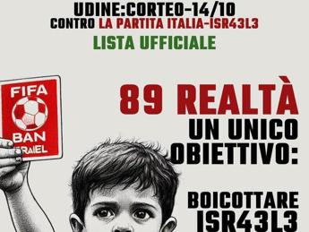 Allerta per partita Nazionale a Udine contro Israele, corteo comitato per Palestina