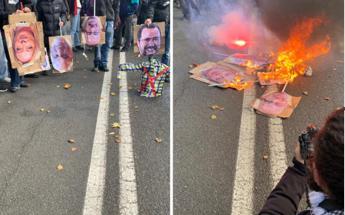 Torino, a corteo pro Palestina bruciate foto di Meloni, Salvini, Crosetto e dell’ad di Leonardo